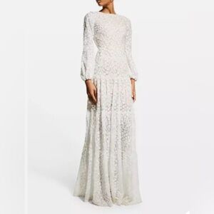 Dress the Population White Floral Lace Long Sleeve Gown